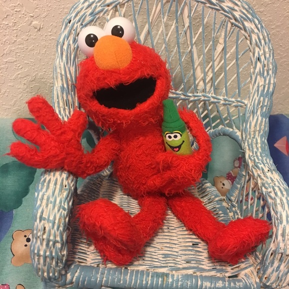 2002 Elmo Plush with green crayon Sesame Street